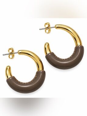 Brown Gold Chunky Hoop Earrings Two Tone Statement Pierced